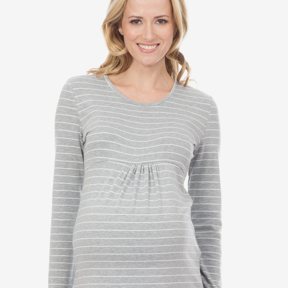 Summer & Sage Maternity S Grey/White Stripe Lng Sl